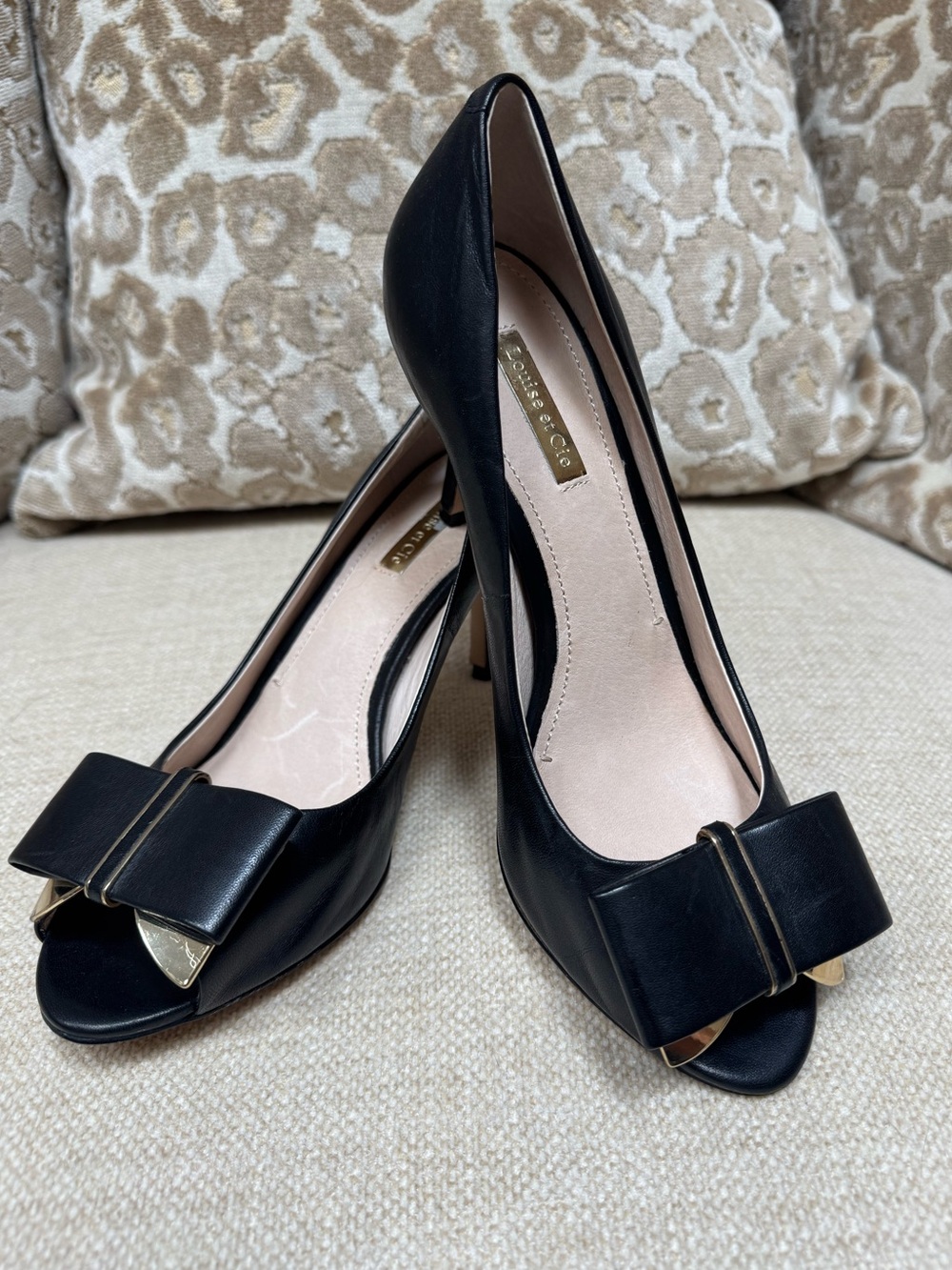Louise et Cie | Heels | Lo-Nadia | Black Leather | Gold Accents | 8